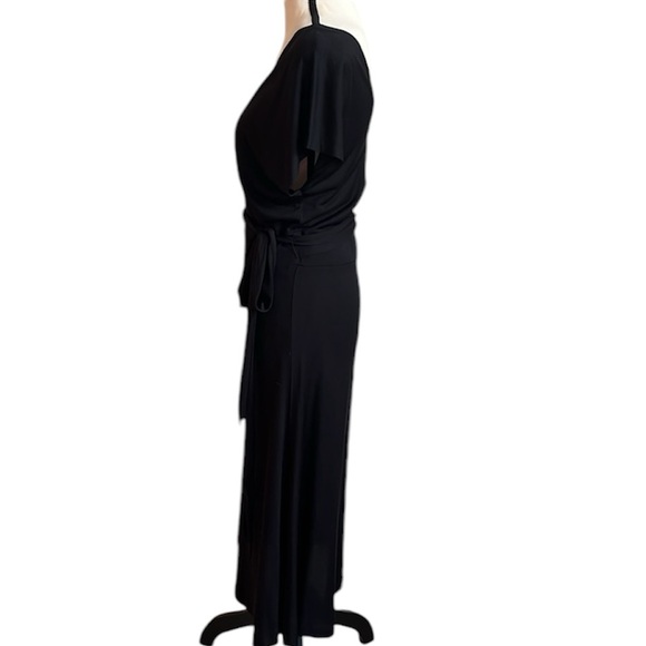 Banana Republic Silk Knit Black Dress Medium Runs Small Deep V-neck Tie Belt - Picture 4 of 9